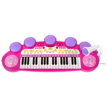 Różowy zestaw muzyczny Keyboard + Werble + Mikrofon dla dzieci 3+ Światła + Dźwięki 3 oktawy